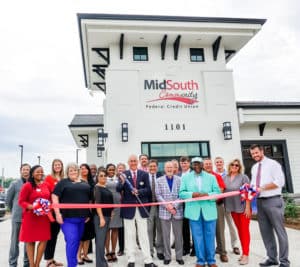 Ribbon cutting for MidSouth Community FCU Highway 96 location, before the ribon was cut