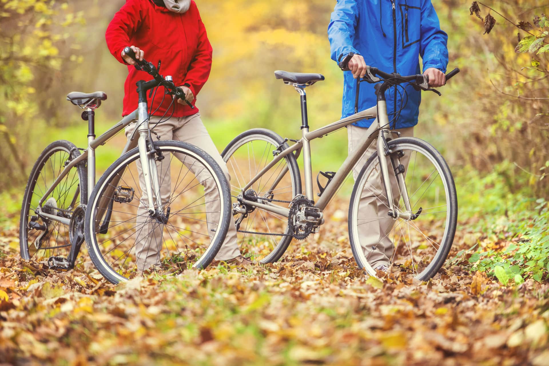 Biked being pushed through leaves